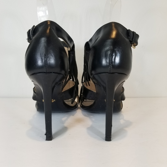 UTERQUE SPAIN FRINGE LEATHER ANKLE STRAP STILETTO HEELS BLK EUR 38 US 8 - Picture 7 of 10